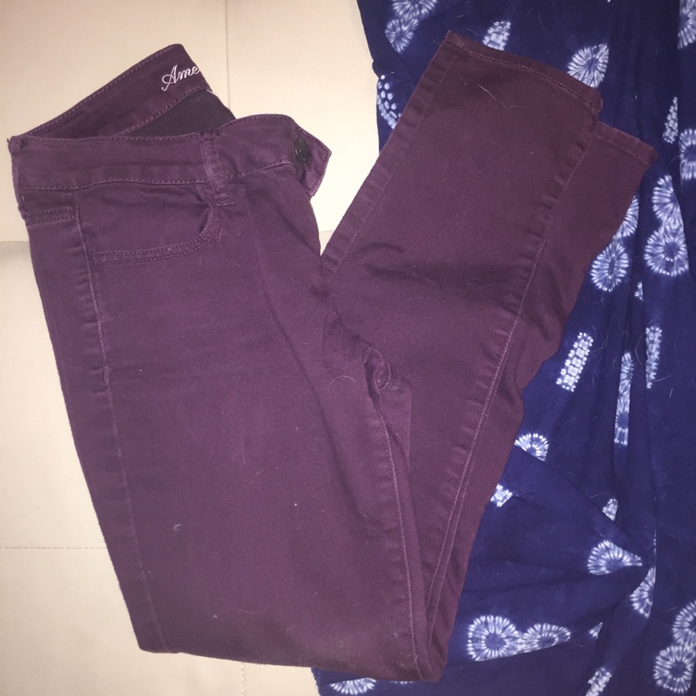 american eagle maroon skinny jeans